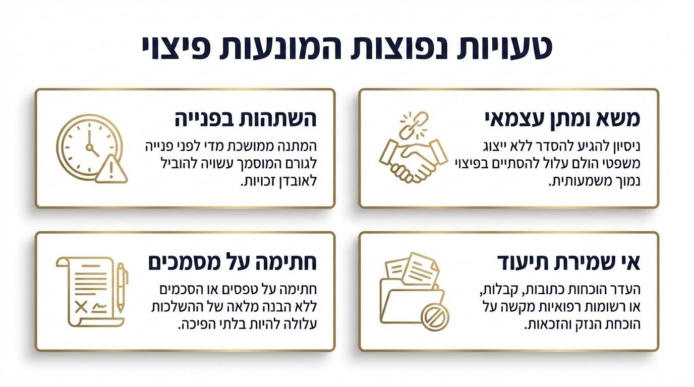 טעויות נפוצות שמונעות קבלת פיצוי